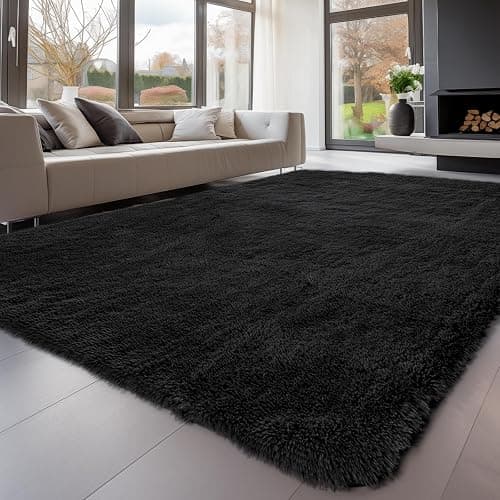 Sour Lemon 8x10 Area Rugs for Bedroom, Living Room Fluffy Rug, Large Area Rug Shag Shaggy Carpet Soft Plush Furry Bedside Rugs, Machine Washable Area Rugs for Kids Girls Boys Home Decor Anti Slip - Black - 8' x 10' (Rectangular) - Image 1