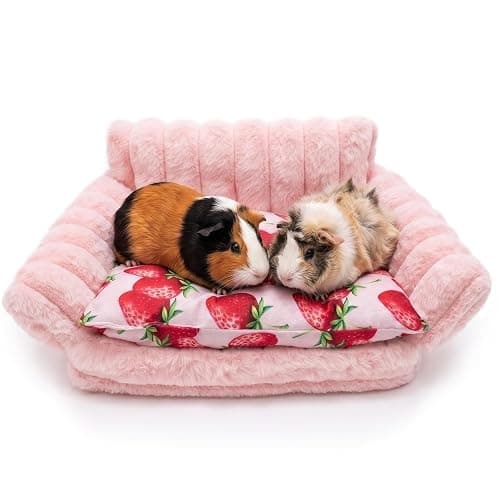 KAYCOWZA Guinea Pig Bed, Washable Fleece Pink Small Pet Cage Accessories | Strawberry Cozy Small Animal Sofa Couch for Guinea Pig, Bunny, Chinchilla, Hamster, Ferret, Hedgehog - Image 1