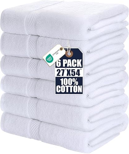 Utopia Towels 6 Pack Bath Towel Set (27 x 54 Inches), 500 GSM 100% Ring Spun Cotton Medium Lightweight and Highly Absorbent Quick Drying, Premium Towels for Hotel, Spa and Bathroom (White) - Image 1