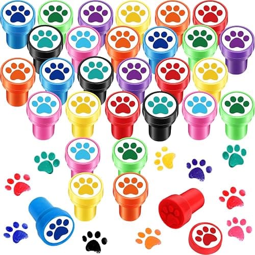 Hxezoc 24 Pieces Dog Paw Print Stamp, Mini Colorful Self Inking Stamps Party Favors Assorted Stamp Set for Classroom Party Educational Learning Activities Supplies - Dog Paw - Image 1