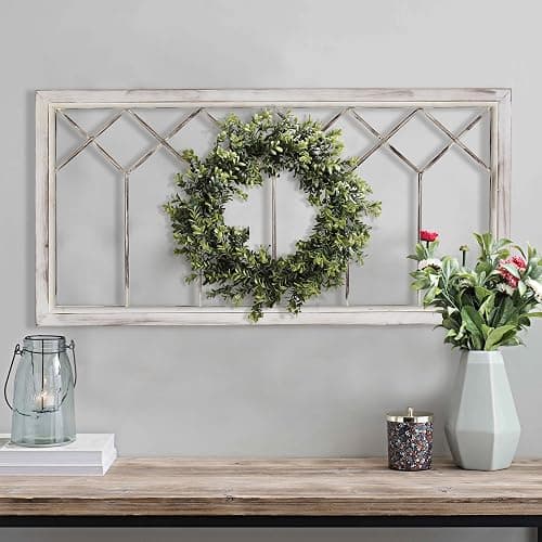 Oakrain Wood Window Frame Wall Art, 39"x 20" Rustic Wall Decor, Farmhouse Window Pane Decor for Wall, Decorative Wall Sculptures for Living Room, Bedroom, Entryway, Hallway, Distressed White - Image 1