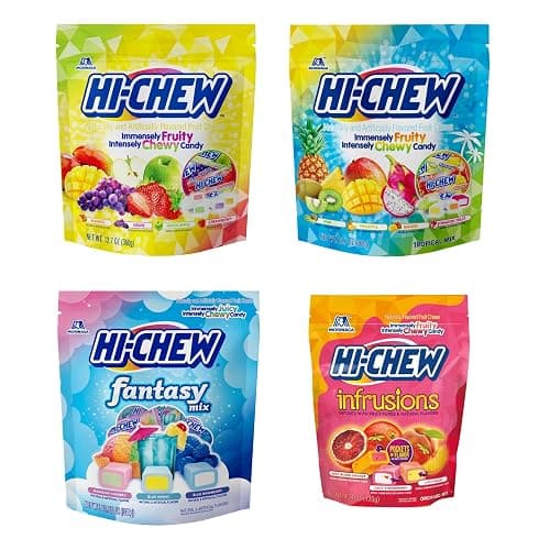 HI-CHEW Variety Mix Bulk, 220+ Pieces, 4 Stand Up Pouches - 13 Flavors Bulk, Sweet and Sour Chewy Candy, Unique Fun Soft - Immensely Juicy Fruity Flavors for Candy Treats & Sharing Treats - Image 1