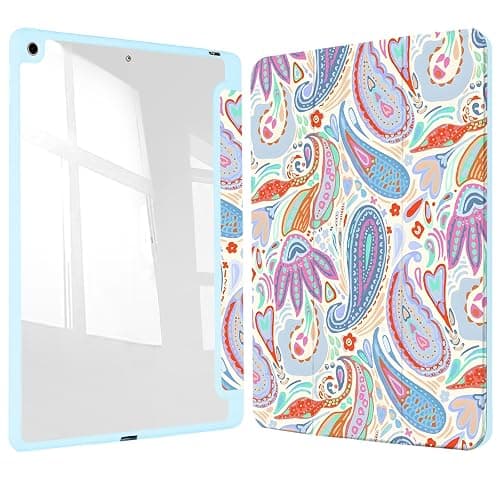 Rvciby Case for iPad 9th/ 8th/ 7th Generation Case 10.2 Inch (2021/2020/2019 Release), Slim Lightweight Soft Trifold Clear Back Transparent Cover with Pencil Holder & Auto Sleep/Wake Cover,Paisley - Image 1