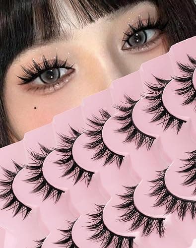 Manga Lashes Natural False Eyelashes Anime Lash 3D Volume Spiky Eyelashes Mink Wispy Fluffy Korean Japanese Asian Cosplay Fake Lash Look Like Individual Cluster 7 Pairs M01 - Image 1