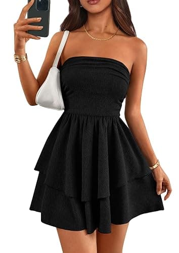 PRETTYGARDEN Women's 2025 Summer Strapless Tube Mini Dress Off Shoulder Smocked Ruffle A Line Flowy Short Party Club Dresses - Image 1