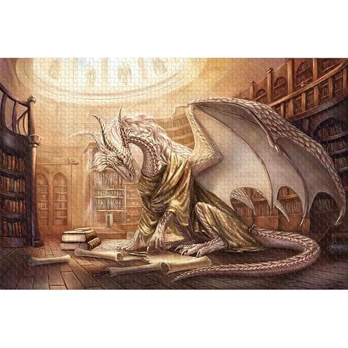 500 Piece Puzzle for Adults, Jigsaw Puzzle, Scholar Dragon - Library of Enchantment, Challenging Puzzle Games Whimsical Vintage Art Decor Birthday Party Gift, 20.5" x 15" - Image 1