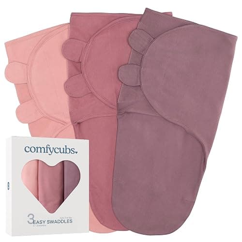 Comfy Cubs Easy Swaddle Blanket, 3 Pack - 100% Cotton Newborn Wrap, Small for 0-3 Months Infants, Breathable and Durable Sleep Sack for Babies - Blush, Mauve & Mulberry - Image 1