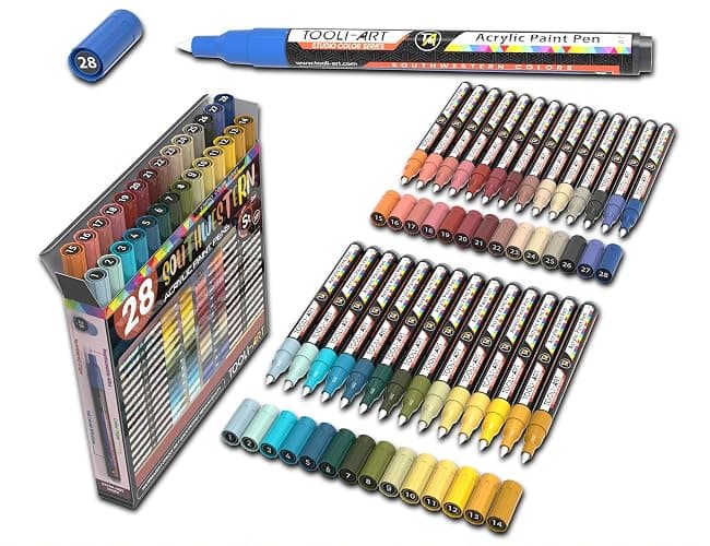Lot de 28 marqueurs de peinture acrylique à pointe extra fine de 0,7 mm, pour peinture sur pierre, verre, bois, métal, toile - Couleurs Sud-Ouest - Non toxiques, à base d'eau, séchage rapide - Image 1
