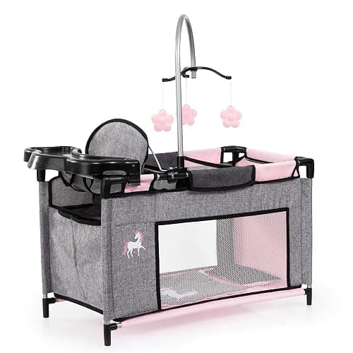 Bayer: Multi-Bed - Grey, Pink, Fairy - Playpen Accessory for Dolls Up to 18", Built-in Highchair & Mobile, Pillow & Blanket, Kids Age 3+ - Image 1