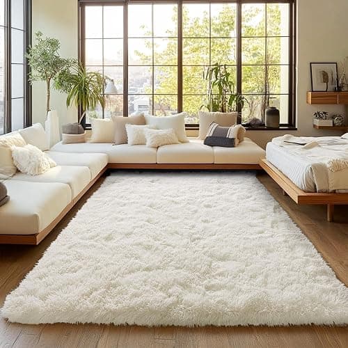 Cream White Plush Rug for Living Room Fuzzy Carpet for Bedroom Dorm, Non-Slip High Pile Rug, Shag Rug for Playroom Nursery Home Office Decor 6X9 Ft - Image 1