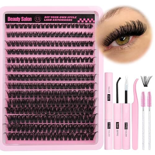 DIY Eyelash Extension Kit D-Curly Wispy Volume Lash Clusters Individual Lashes Lash Extension Kit with Lash Bond and Seal Applicator Tool for Self Application at Home (80P-280Pcs-Mix10-16mm-0.07D) - F22-Classic 80D Kit - Image 1