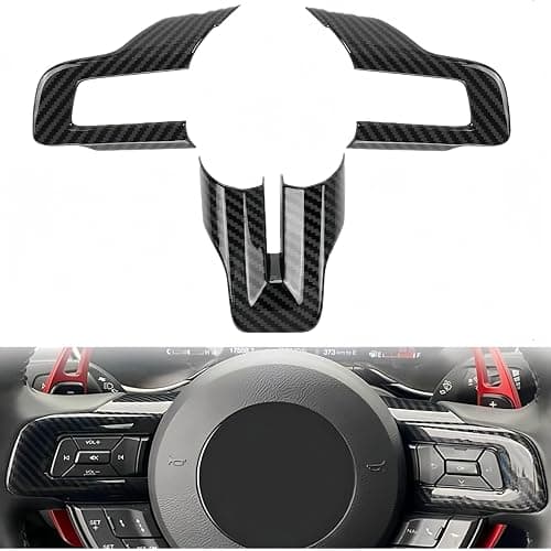 KDFUHRUI Steering Wheel Cover Trim for Ford Mustang Accessories 2015 2016 2017 2018 2019 2020 2021 2022 2023, Car Interior Accessories,Carbon Fiber (Black Carbon Fiber) - Image 1