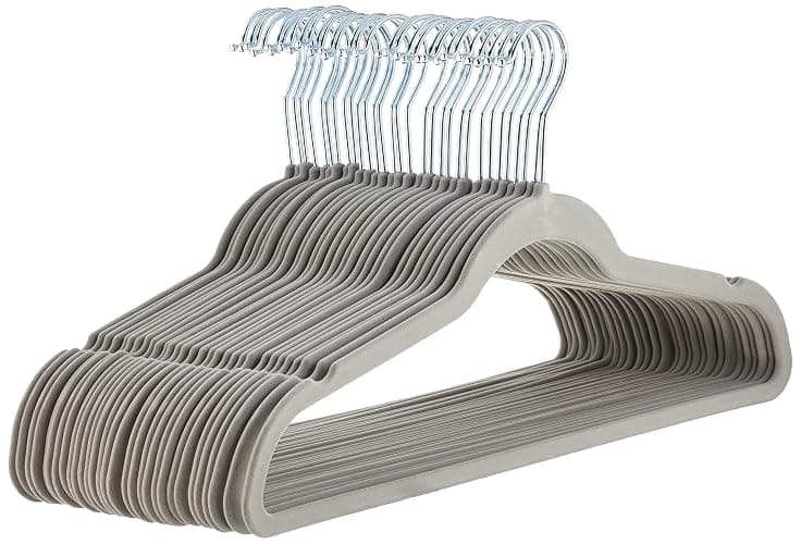 Amazon Basics Slim, Velvet, Non-Slip Suit Clothes Hangers, Gray/Silver - Pack of 30 - Gray/Silver - Pack of 30 - Image 1