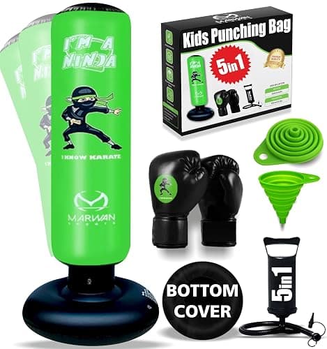 Marwan Sports 5-in-1 Inflatable Punching Bag for Kids – 63" Karate Toy Set with Boxing Gloves, Durable Fast Rebound, Active Play Birthday for Boys & Girls Ages 4-12 - Image 1