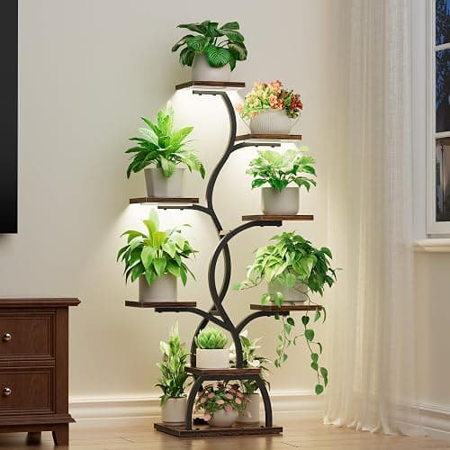 EVAWOO Plant Stand Indoor with Grow Light - 8 Tiered Plant Shelf Indoor, Corner Plant Stand, 49" Tall Plant Shelf with Lights for Indoor Growing, Lighted Flower Holder for Living Room, Balcony, Black - Image 1