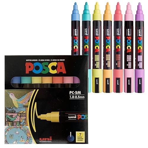 uni Posca 5M Medium Pastel Markers with Reversible Tips, Set of 7, Kids Art Supplies For Gifts, Decorations, Fabric, Metal, Glass, Wood and Canvas - Image 1