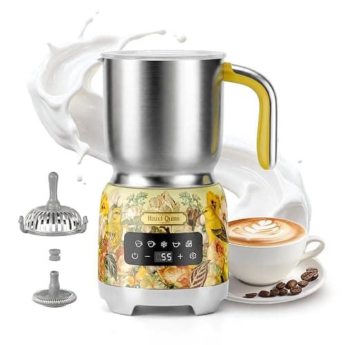 Hazel Quinn Milk Frother - Hot and Cold Detachable Milk Frother with Adjustable Temperature & Foam Thickness, Dishwasher Safe, for Latte/Cappuccino/Hot Chocolate, 400ML (13.5oz) - Floral Printed - Image 1