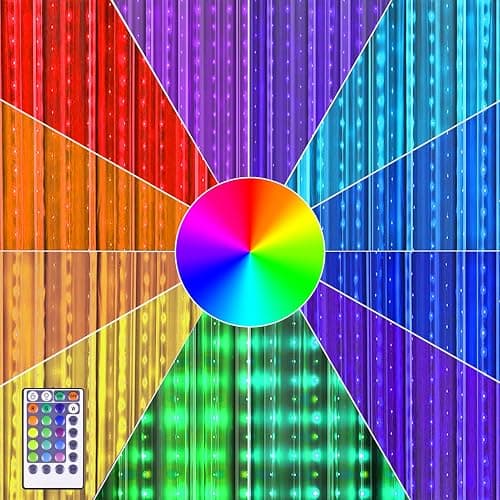 KPROE Fairy Curtain Lights - 16-Color Changing String Lights with Remote, 4 Lighting Modes, Ideal for Christmas, Weddings, Parties, Room Decor - Rainbow Backdrop - 16-color changing - Image 1