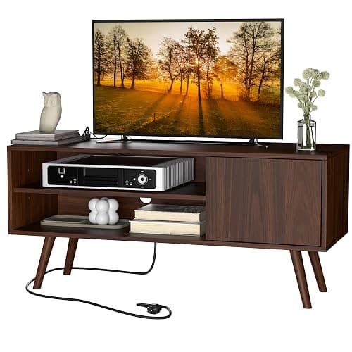 Cozy Castle TV Stand for 48 Inch TV, Mid Century Modern Entertainment Center with Storage Cabinet, TV Media Console for Living Room, Bedroom, Dark Brown - Image 1