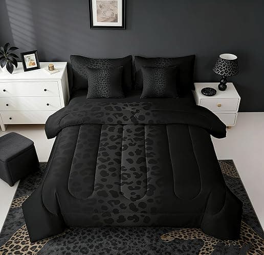 Feelyou Animal Print Leopard Cheetah Comforter Set Full Size Bed in a Bag | Bed All Season Bedding Set 7Pcs Black Warm Cozy Breathable Lightweight - Image 1