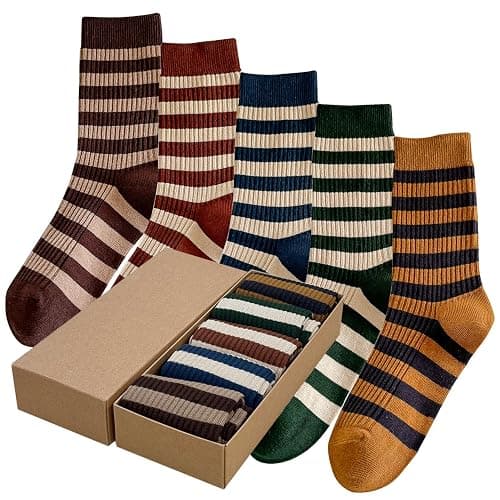 Ceoon 5 Pairs of Retro Striped Socks Cute Crew Socks for Women, All-season Womens Crew Socks - One Size - Socks Set 1 - Image 1