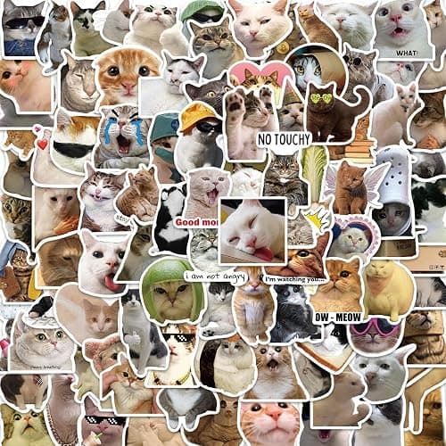 Yuyul 100 Pcs Cute Cat Meme Stickers, Funny Kitten Stickers for Journaling Laptop Scrapbook Water Bottles Guitar Suitcase, Waterproof Vinyl Decals for Teens Adults Gift - Image 1