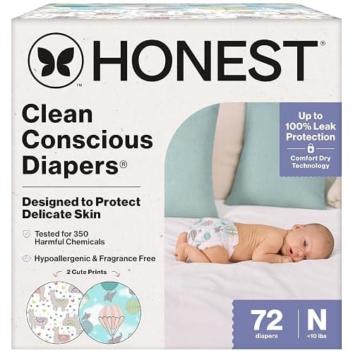 The Honest Company Daytime Diapers, All the Alpacas, Size Newborn, 72 Count | Baby Diapers, Size Newborn, 72 Ct. Hypoallergenic, Up To 100% Leak Protection, Plant-Based, OEKO-TEX Certified. - Image 1