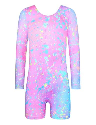 Kirinkylin Girls Gymnastics Leotard Long Sleeve Breathable Stretchy Tumbling Outfits For Kids 1-10 Years - Image 1