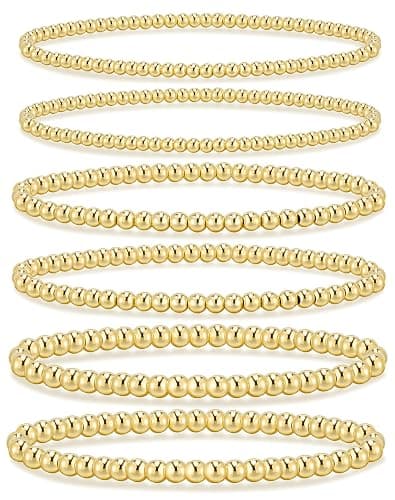 adoyi Valentines Day Gifts for Her Gold Bracelets for Women Waterproof, 14K Gold Plated Beaded Strand Bead Ball Bracelets stack Adjustable Jewelry Set for Gifts - Image 1