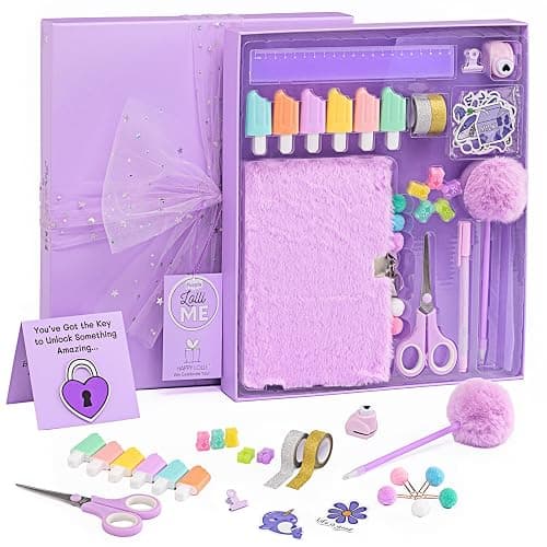 Happy LolliME Purple DIY Journal Kit for Girls β 300+ Pieces! Lockable Fuzzy Diary, Markers, Stickers & Empowering Pages β Gift Box for Tweens & Teens β Creative Journaling Set - Image 1