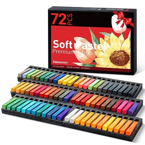 Fantastory Long Soft Chalk Pastels Set, 72 Sticks,Includes 5 Fluorescent Colors; Non Toxic Soft Pastels for Artists,Beginners;Classroom; Drawing,Blending,Layering;Christmas Art Supplies - Image 1