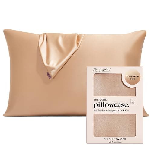 Kitsch Satin Pillowcase with Zipper for Hair & Skin, Softer Than Silk Pillow Cases Queen, Wrinkle-Free, Smooth and Cooling Satin Pillow Covers, Standard Size 19"x26" - Champagne - Image 1