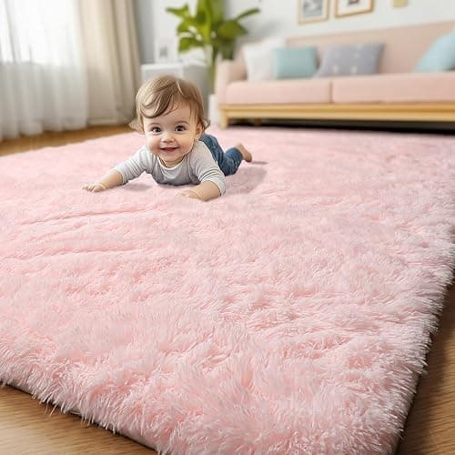 Pink Area Rugs for Bedroom Girls, Living Room Decor, Fluffy Fuzzy Shag Rug 4x6 for Kids Room, Soft Cute Indoor Floor Carpet for Baby, Teen, Nursery, Preppy Dorm, Playroom, Plush Aesthetic Bedside Rug - Image 1