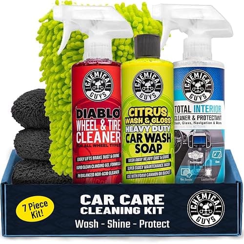 Chemical Guys Car Cleaning Kit - With Car Wash Soap, Wheel Cleaner, Total Interior, Car Wash Mitt - Interior and Exterior Wash Kit With Vehicle Cleaning and Detailing Accessories - 7 Item Kit - Image 1