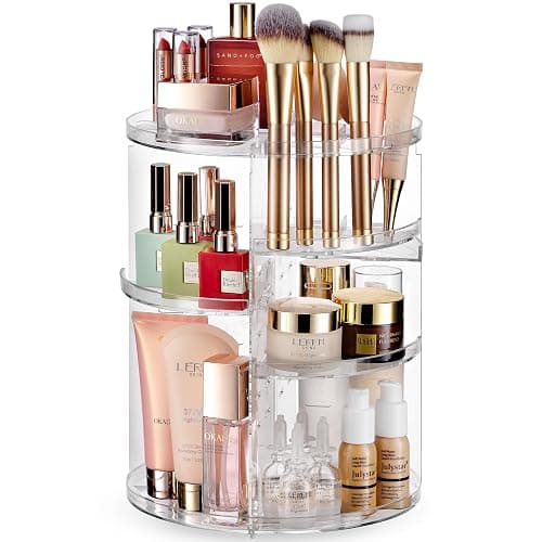 Masirs 360 Rotating Makeup Organizer Countertop - Adjustable Shelf Height - The Perfect Round Spinning Cosmetic Organizer for Bedroom Dresser or Vanity Countertop Storage (Clear) - Image 1