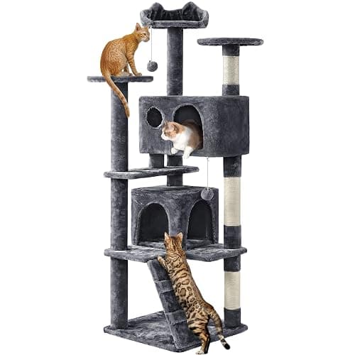 Yaheetech 62in Cat Tree Cat Tower for Indoor Kitty, Pet Furniture w/Double Condo, Scratching Posts, Multiple Platforms and Balls for Kittens, Dark Gray - Image 1