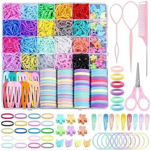 auroray Hair Accessories for Girl, 1543 Pcs Elastic Hair Rubber Bands Set 20 Colors Elastic Hair Ties with Organizer Box Cotton Baby Hair Ties, Hair Tail Tools, Rat Tail Comb, Butterfly Hair Clips - Image 1