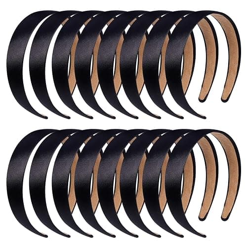 anezus 16 Pcs Satin Headbands Bulk 1 Inch Anti-slip Black Ribbon Hair Bands Plain Hard Headbands for Women Girls DIY Craft Hair Accessories (Black) - Image 1