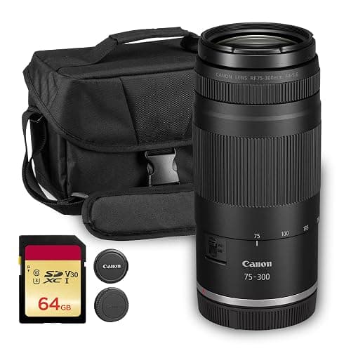 Canon RF 75-300mm f/4-5.6 Lens | Compact Telephoto Zoom with Versatile Focal Range & Smooth Autofocus | Great for Sports, Wildlife, Travel & Everyday Photography (7155C002) + Shoulder Bag + 64GB Card - Image 1
