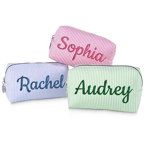 DayOfShe Personalized Name Makeup Bag for Bridesmaid Gifts, Personalized Gifts Stocking Stuffers for Teen Girls Women, Custom Cosmetic Travel Toiletry Bag for Teenager Girls Gifts - Image 1