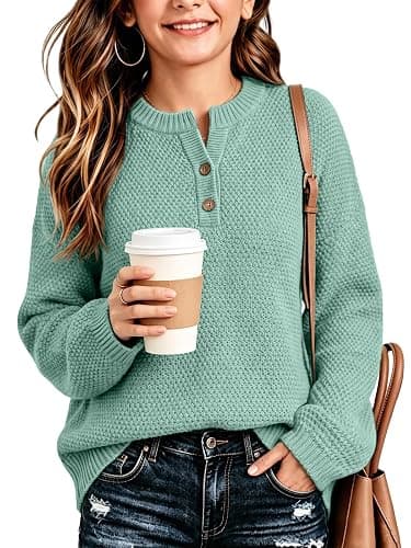 Girls Winter Sweaters 2026 Fashion Teen Tops Henley Kids V Neck Long Sleeve Loose Shirts Fall Warm Clothes - Image 1