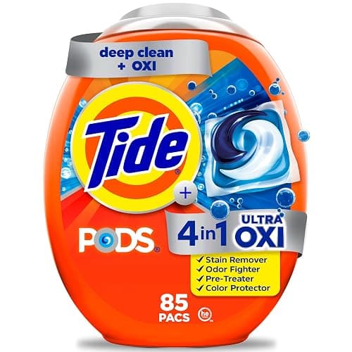 Tide 4-in-1 Ultra Oxi PODS Laundry Detergent Pacs, 85 Count, HE Compatible, Built in Pre-treater for Stains - Image 1