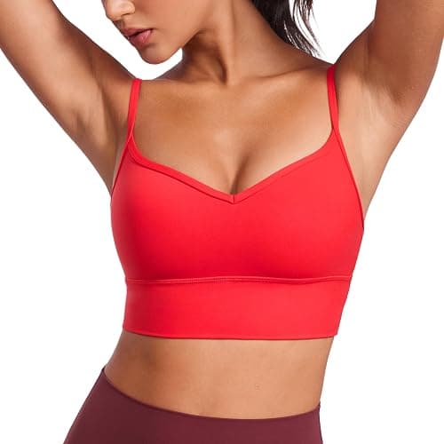 CRZ YOGA Womens Butterluxe Sweetheart Longline Sports Bra - V Neck Adjustable Thin Strap Yoga Camisole Padded Crop Top - Image 1