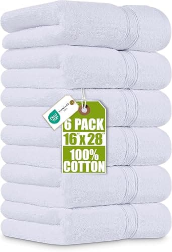 Utopia Towels 6 Pack Premium Hand Towels Set, 16 by 28 inches, 100% Ring Spun Cotton, Ultra Soft and Highly Absorbent 600GSM Towels for Bathroom, Gym, Shower, Hotel, and Spa, White - Image 1