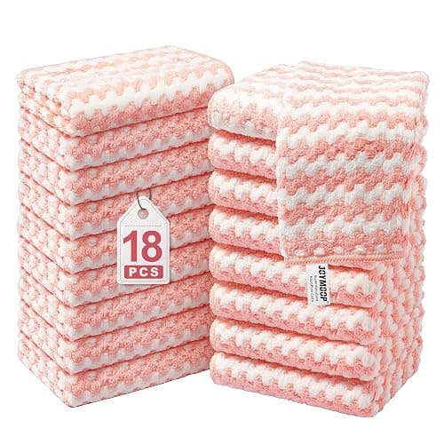 JOYMOOP Microfiber Cleaning Cloths – 18 Pack, 10" x 10", Pink – Reusable, Lint-Free, Super Absorbent Towels for Kitchen, Car, and Household Cleaning - Image 1