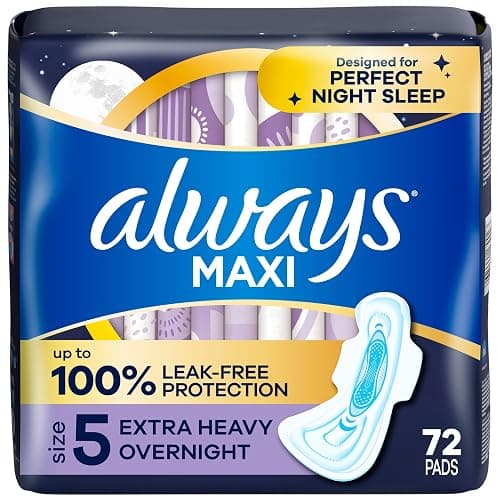 Always Maxi Overnight Pads with Wings, Size 5, Extra Heavy Overnight, Unscented, 72 Count - Image 1