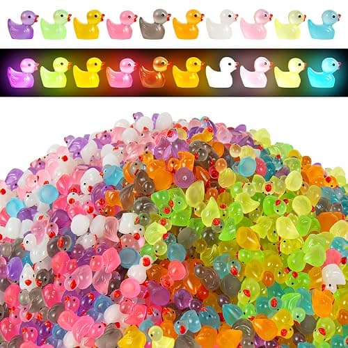 1000Pcs Luminous Mini Resin Duck Tiny Duck Figurine for Fairy Garden Landscape Aquarium Potted Plant Prank Game DIY Ornament Party to Hide, Miniature Dollhouse Accessories, Glow in The Dark, 10 Colors - Image 1