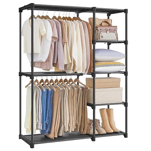SONGMICS Portable Closet, Freestanding Closet Organizer, Clothes Rack with Shelves, Hanging Rods, Storage Organizer, for Cloakroom, Bedroom, 44.1 x 16.9 x 65 Inches, Black URYG24BK - Image 1