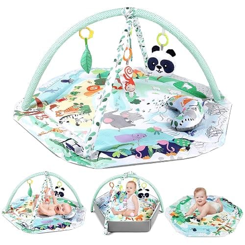 dearlomum 4-in-1 Tummy Time Mat,Baby Activity Play Mat,Newborn Play Baby Mats for Floor with 6 Infant Learning Sensory Baby Toys, Toddler Motor Skill Development,Babies Ball Pit with 18 Ocean Balls - Image 1