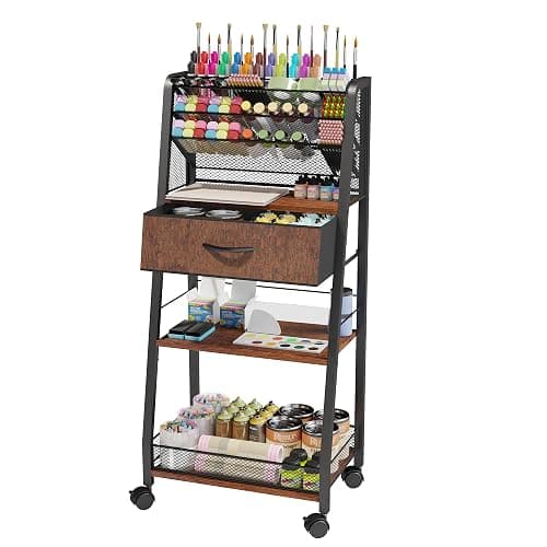 Homsorout 3 Tier Rolling Cart - Metal Utility Cart with Storage Drawer and Wheels, Versatile Art & Craft Organizer for Home, Office, or Studio - Ideal for Storing Brushes, Paints, and Supplies - Image 1